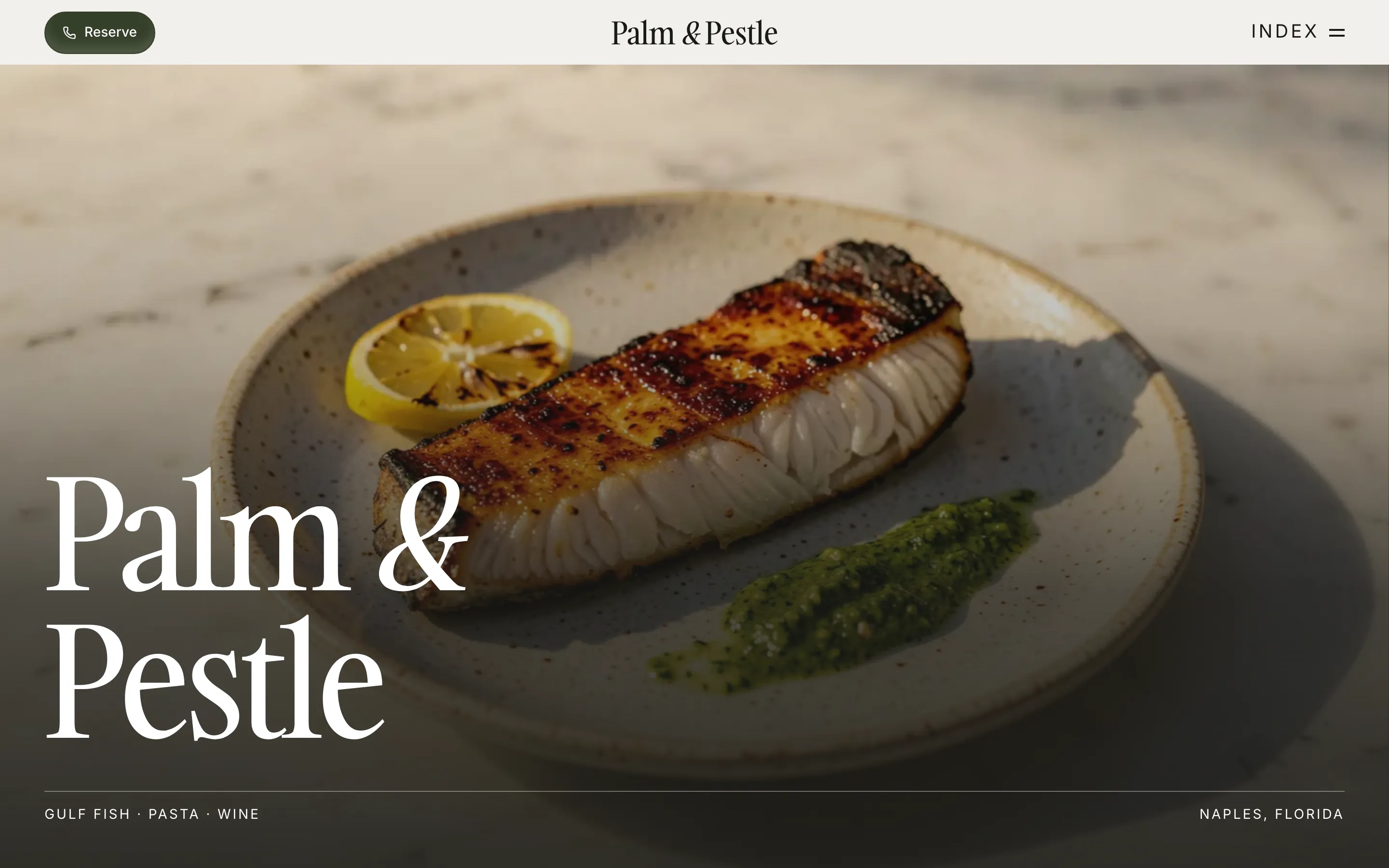 The Palm & Pestle sample site on a desktop screen.